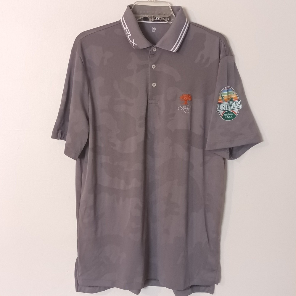 RLX Ralph Lauren Mens Gray Camo Kiawah Island Golf Polo Short Sleeve Shirt Large